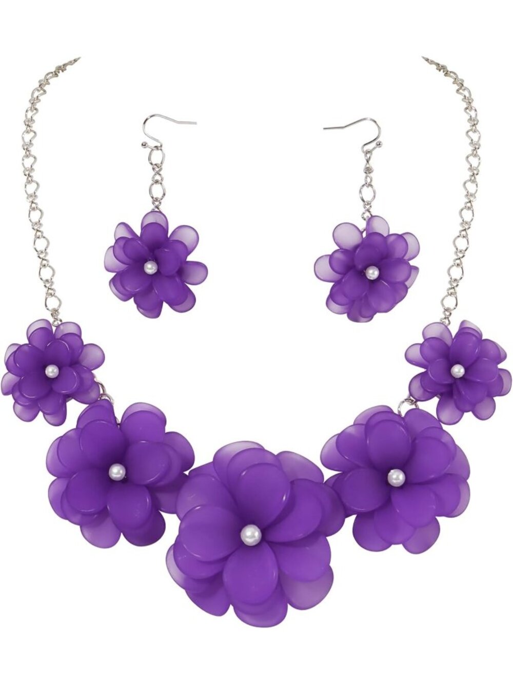 Women Dark Purple Acrylic Flower Choker Necklace Earring Set Boho Summer Jewelry